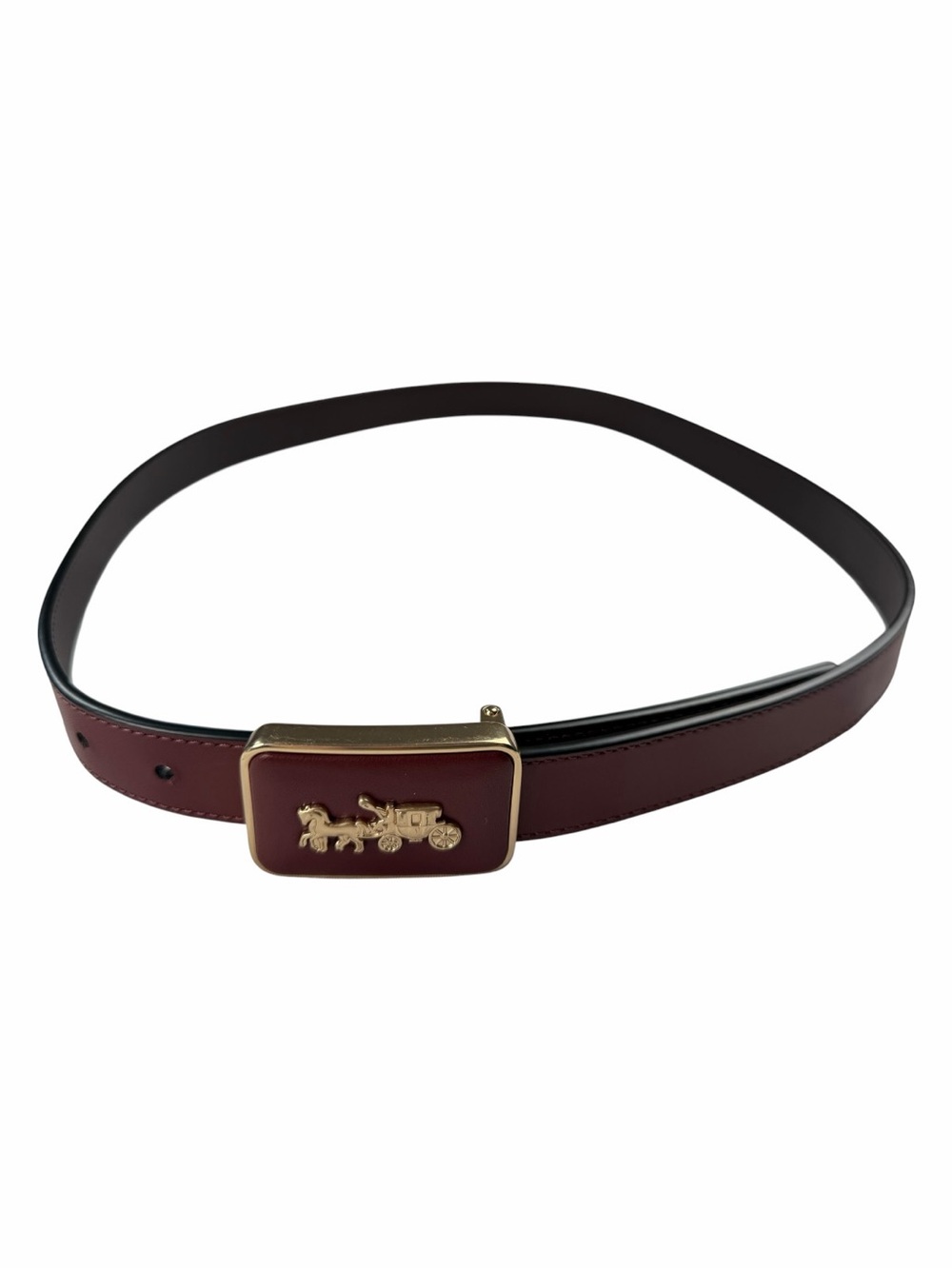 Coach Women’s Grace Plaque Buckle Belt In Wine Ox blood Size Large (25 mm) - Picture 2 of 6